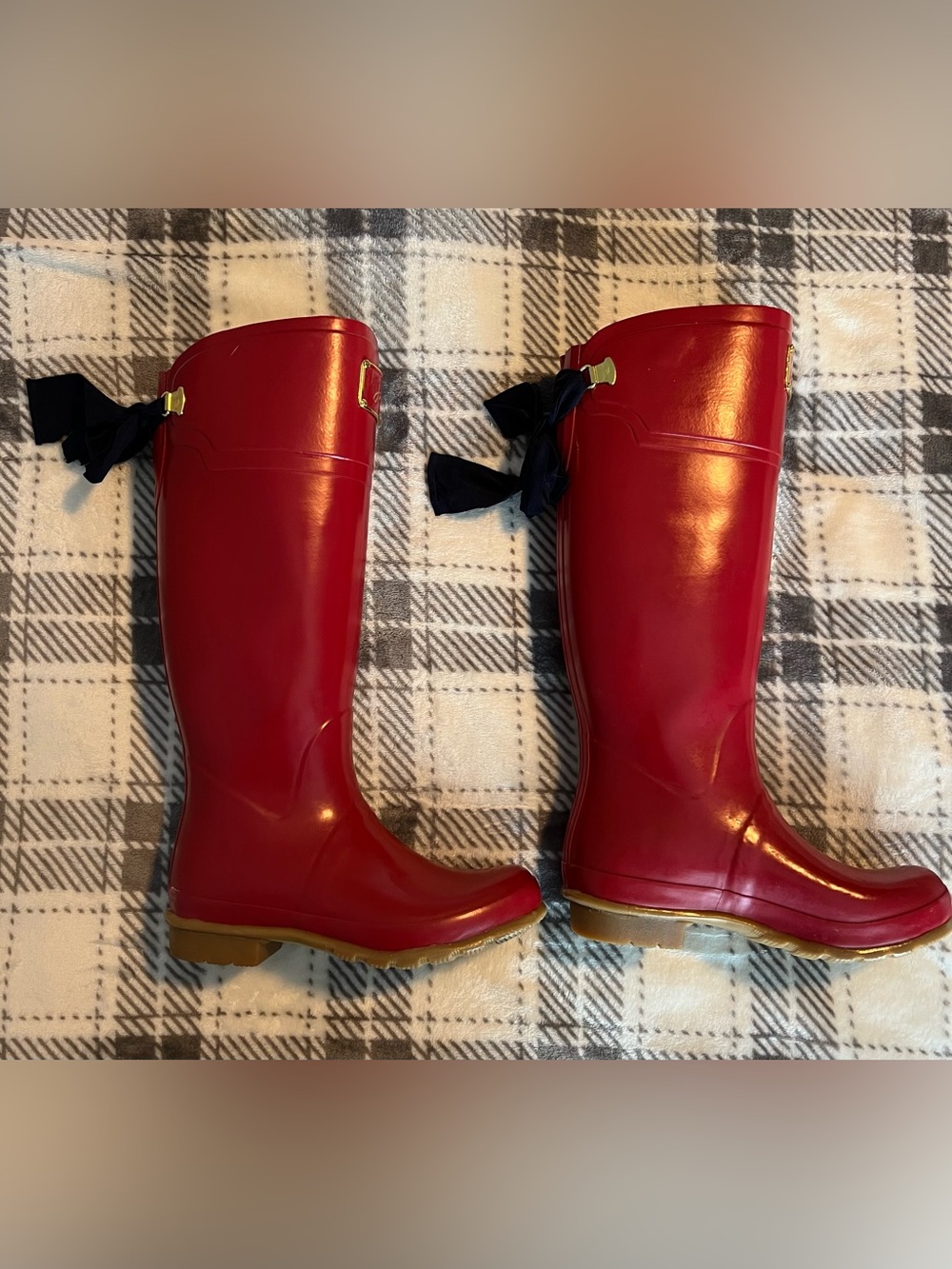Joules Red Knee-High Rain Boots with Bows